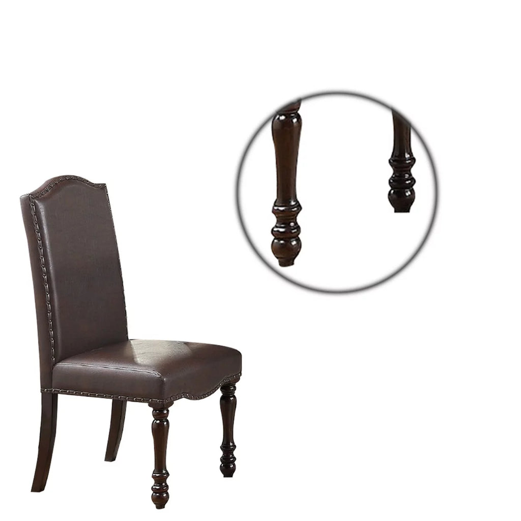 Brown Faux Leather Dining Chair with Turned Legs, Set of 2 V723830
