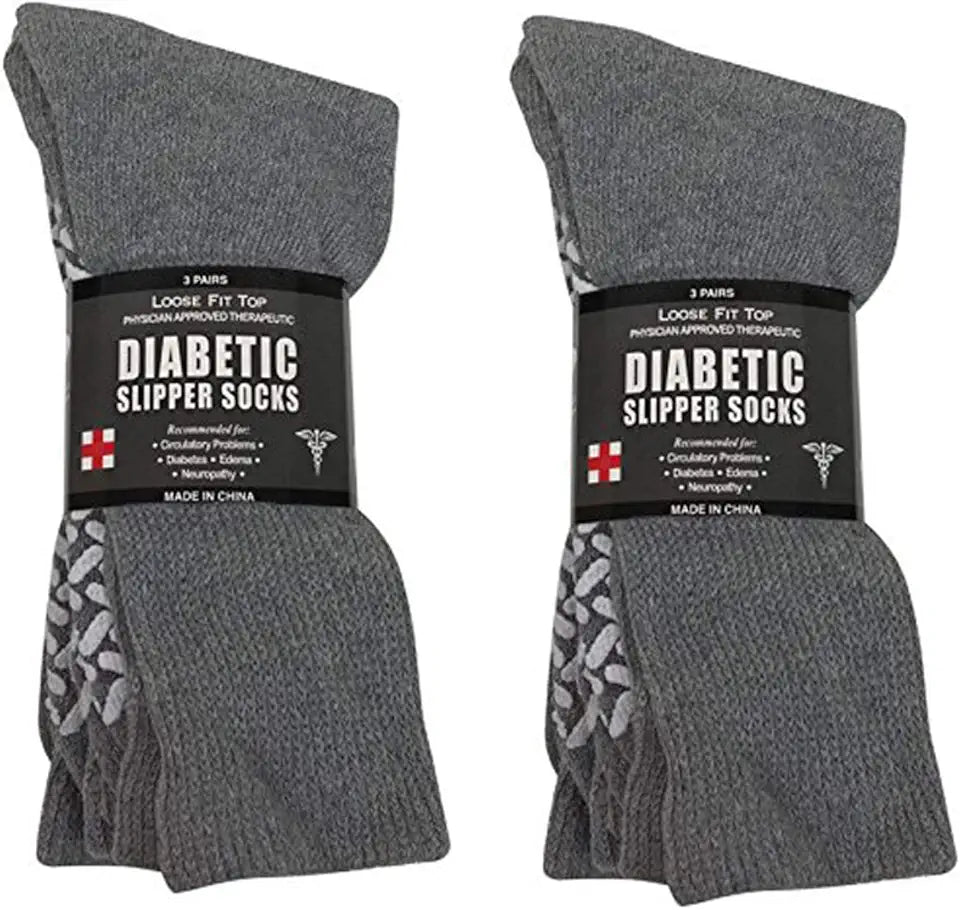 Diabetic Non Skid Slipper Socks with Gripper Bottoms 6 Pack H7497