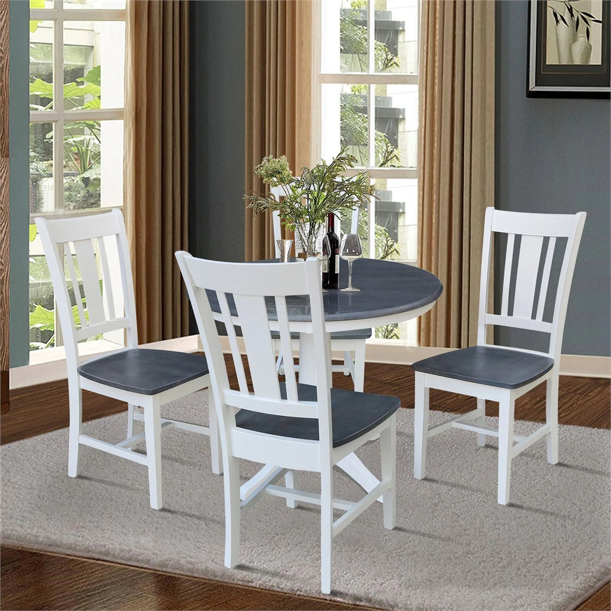 Round Wood Pedestal Dining Table with 4 Chairs Z895