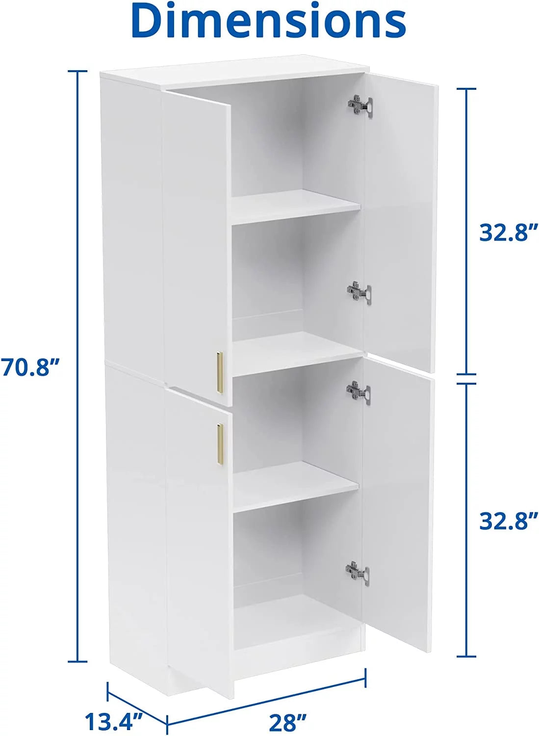 71" Tall White Freestanding Pantry Cabinet with Adjustable Shelves W300