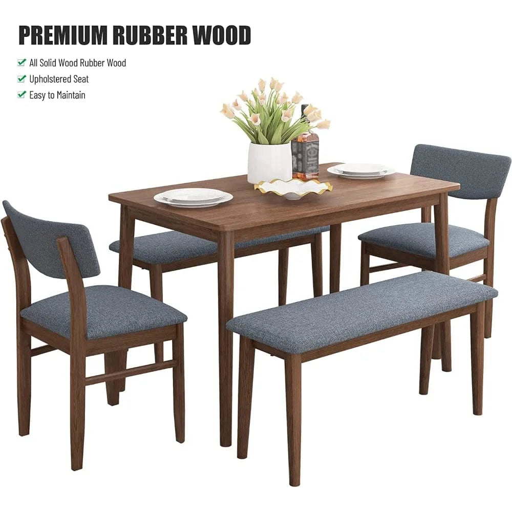 Rubber Wood Dining Table with 2 Benches and 2 Chairs M769