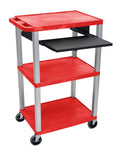 Red 42x22 3 Shelf Cart with Black Pullout Shelf & Nickel Legs C759474