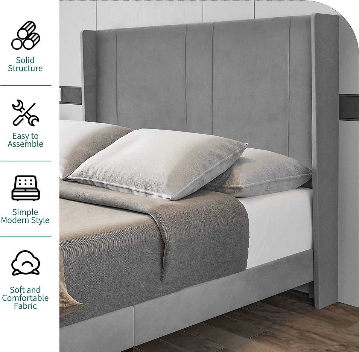 Upholstered Bed Frame with Headboard Wood Slat Full W714551