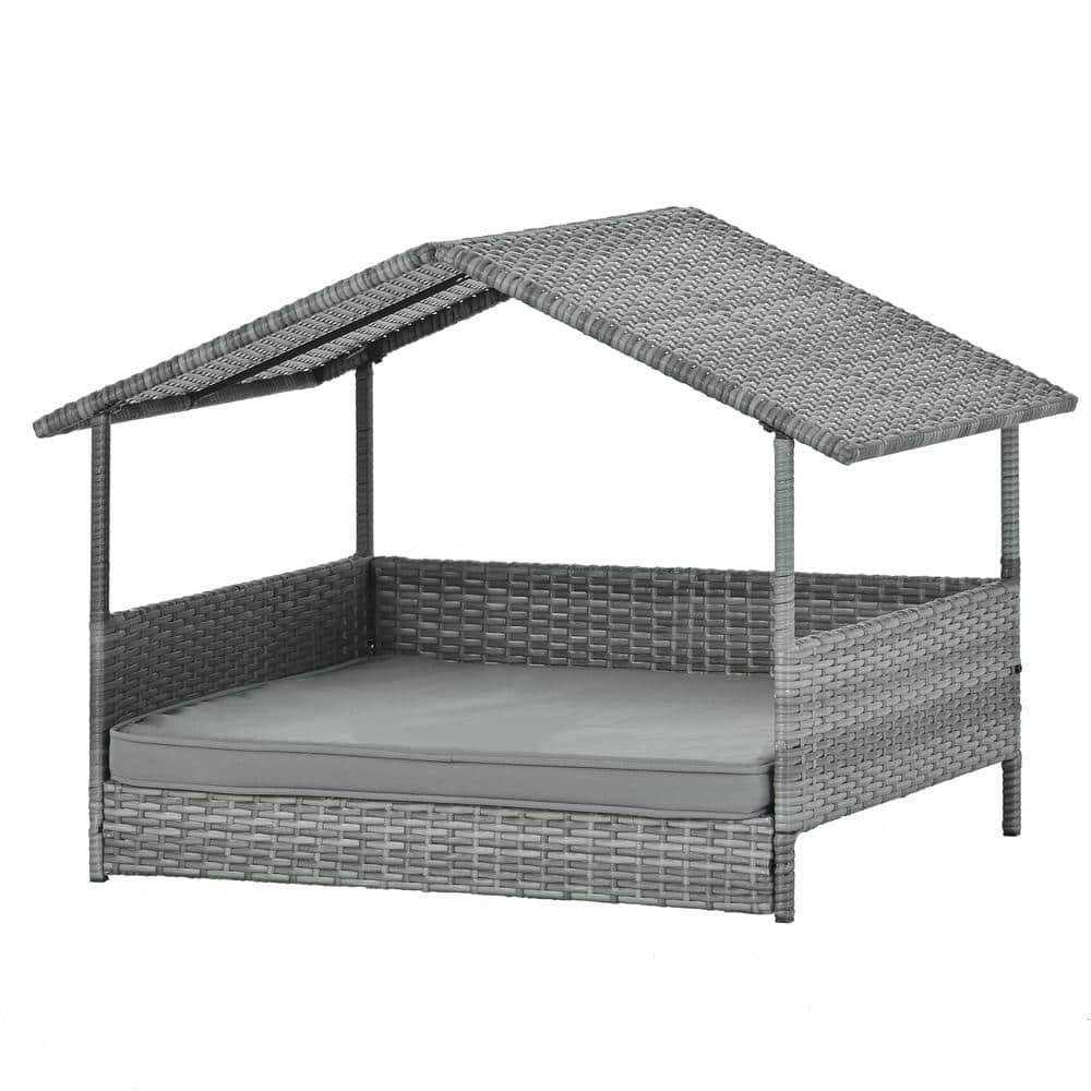 Dark Gray Medium Outdoor PE Wicker Pet Bed with Canopy B327418