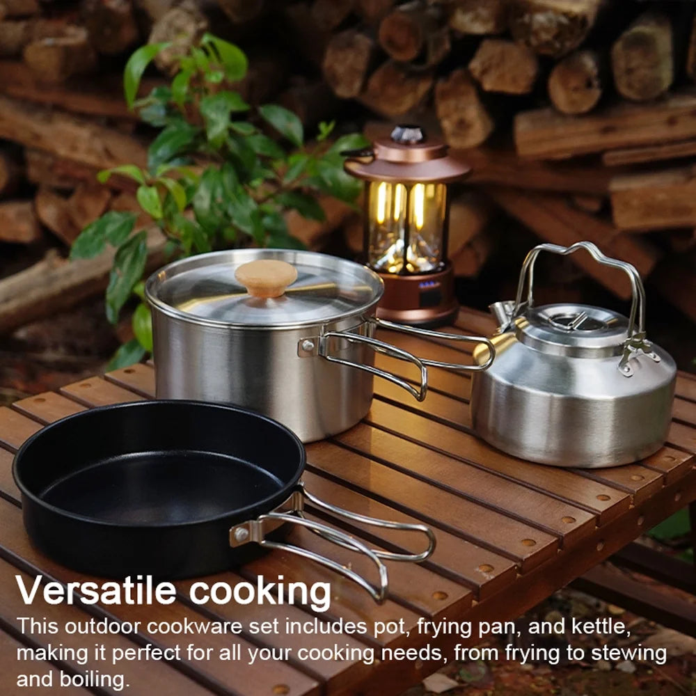 Stainless Steel Camping Cookware Set with Pot Frying Pan Kettle M849004