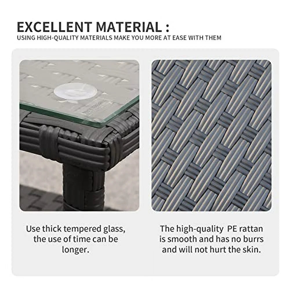 Black Wicker Glass Top Side Table with Storage B1599