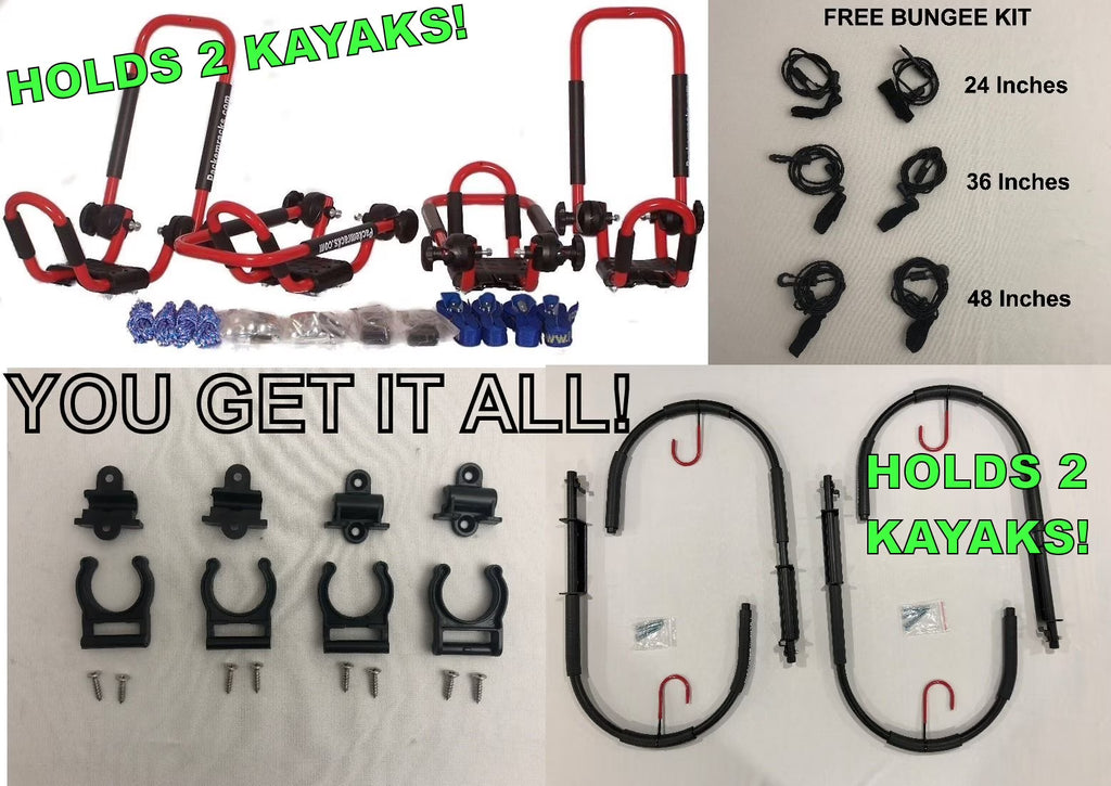 FIRE ENGINE RED FOLDING KAYAK RACK ROOF TOP AND WALL CARRIER BUNDLE B5108