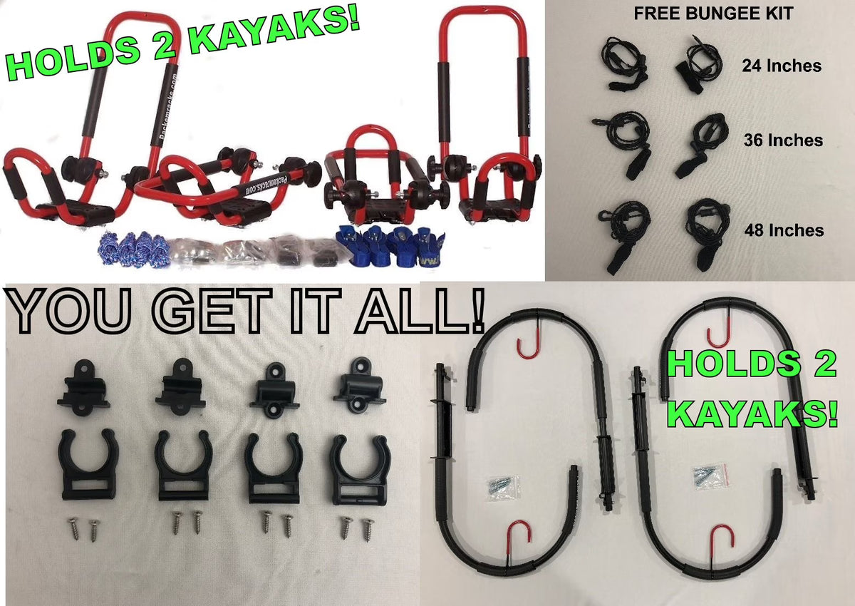 FIRE ENGINE RED FOLDING KAYAK RACK ROOF TOP AND WALL CARRIER BUNDLE B5108