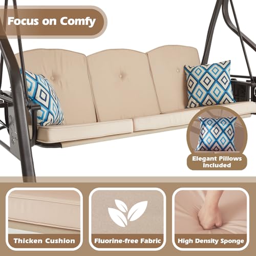3-Seat Outdoor Porch Swing with Stand and Canopy J99901
