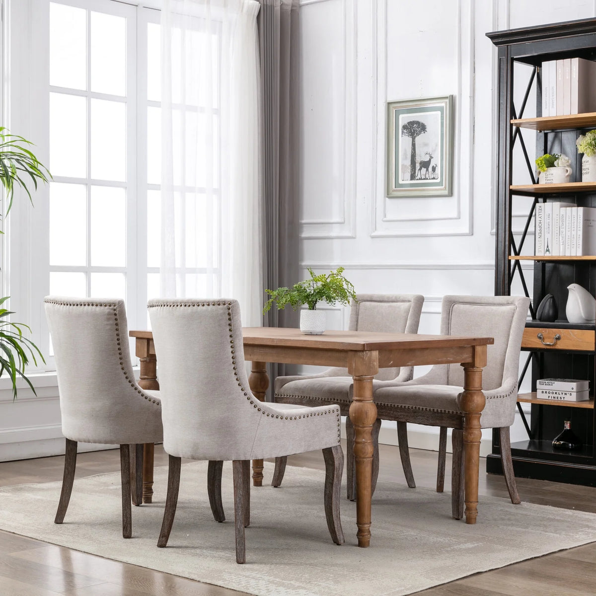 Beige Upholstered Fabric Side Chairs Set of 6 A255