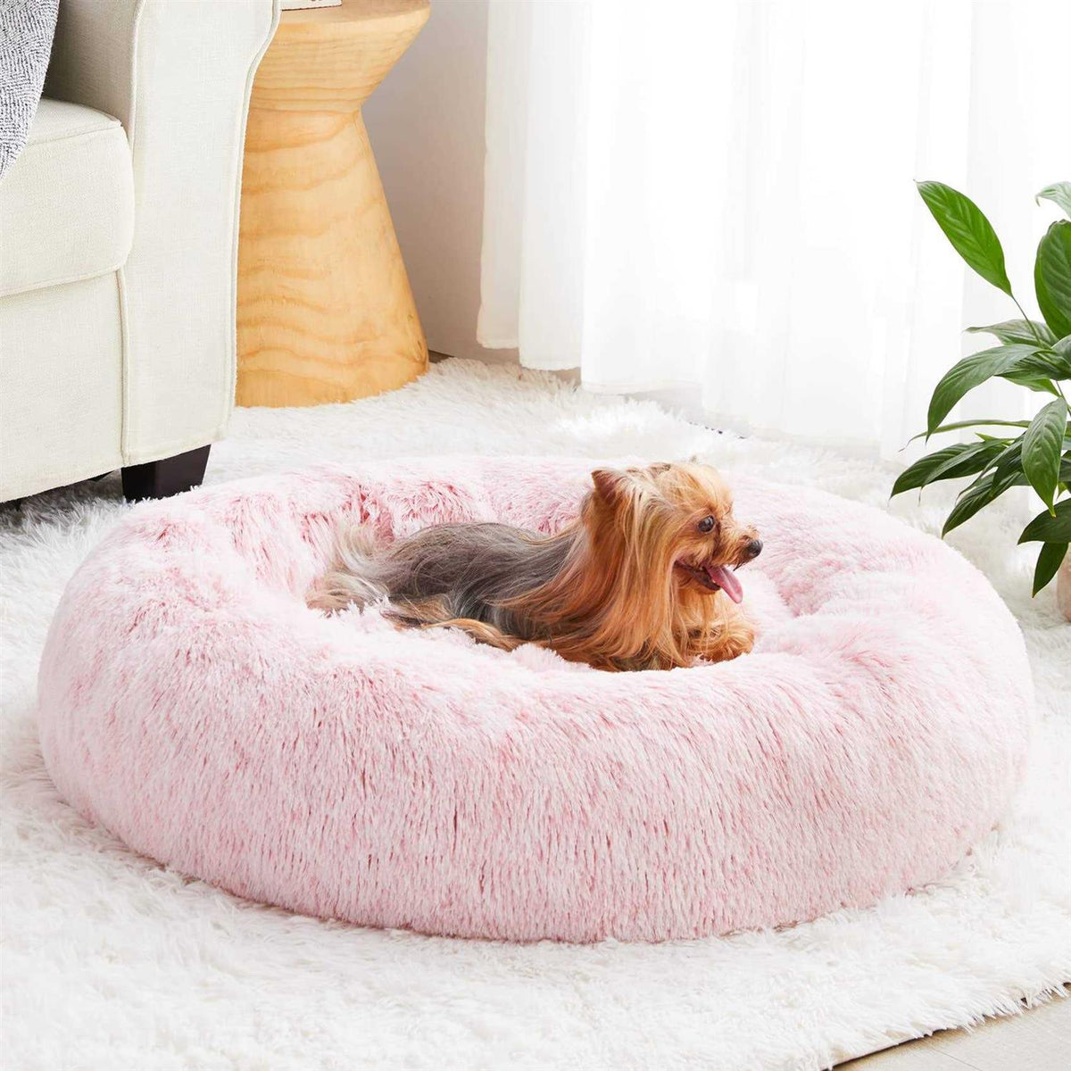 Small Dog Bed Donut Faux Fur Anti-Anxiety U4649