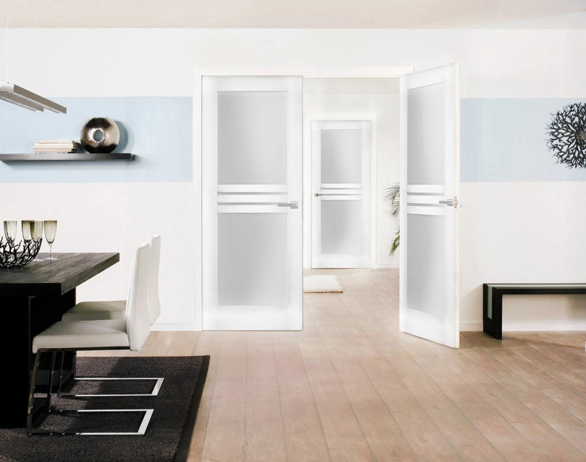 Solid French Double Doors 72 x 80 inches Opaque Glass 4 Lites Wood Solid Panel Frame X488999