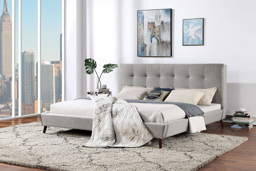Gray Upholstered Low Profile Full Size Bed Q682970