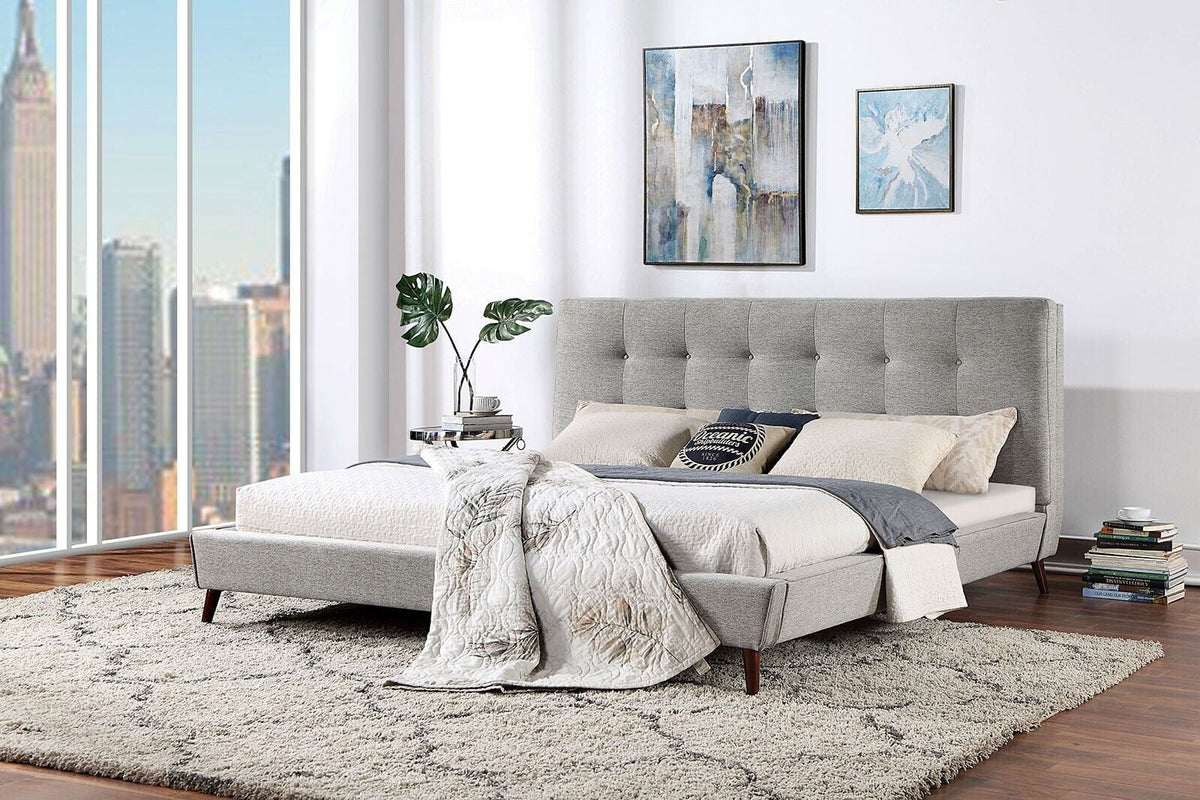 Gray Upholstered Low Profile Full Size Bed Q682970