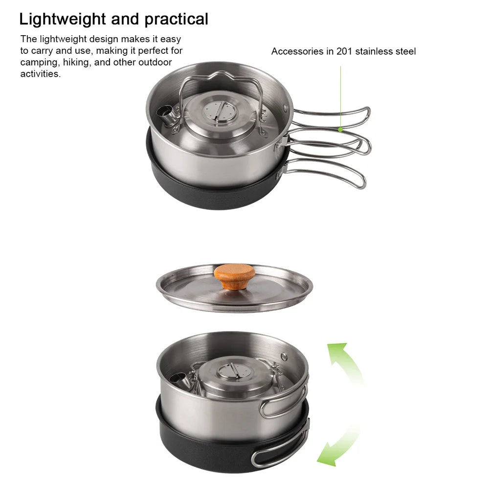 Stainless Steel Camping Cookware Set with Pot Frying Pan Kettle M849004