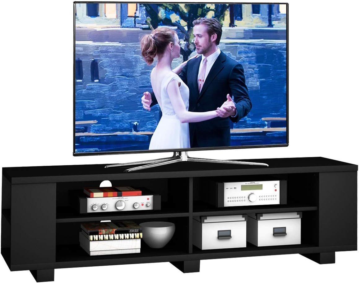Brown Wood TV Stand with 8 Open Shelves V4863