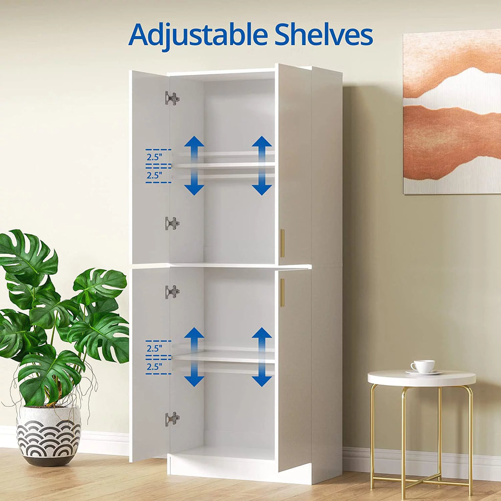 71" Tall White Freestanding Pantry Cabinet with Adjustable Shelves W300