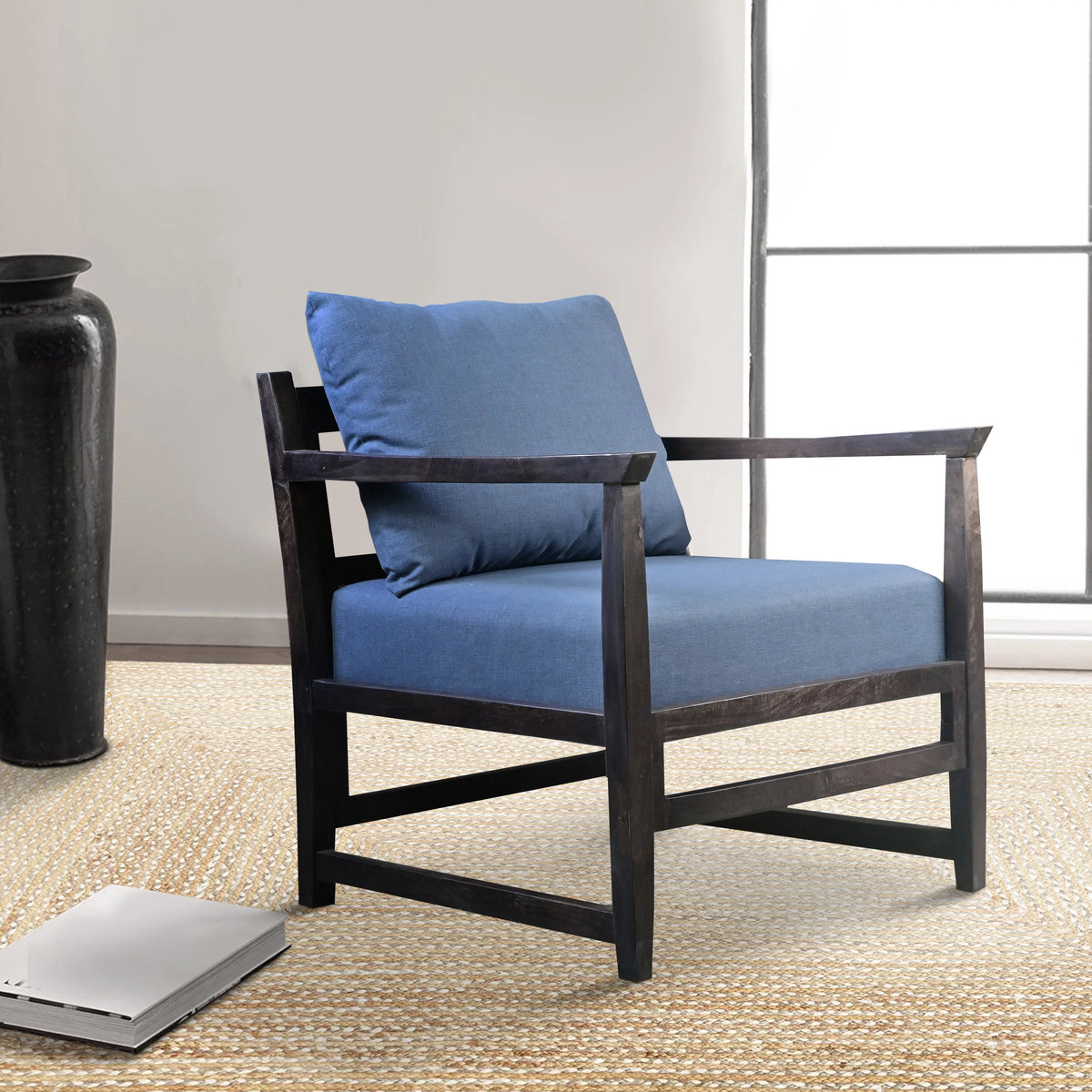 27 Inch Mango Wood Accent Chair with Pillow Back N8209