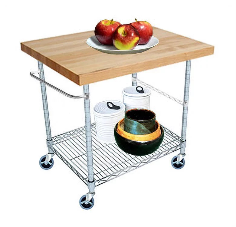 2 Tier Gourmet Cart with Maple Butcher Block Top V559
