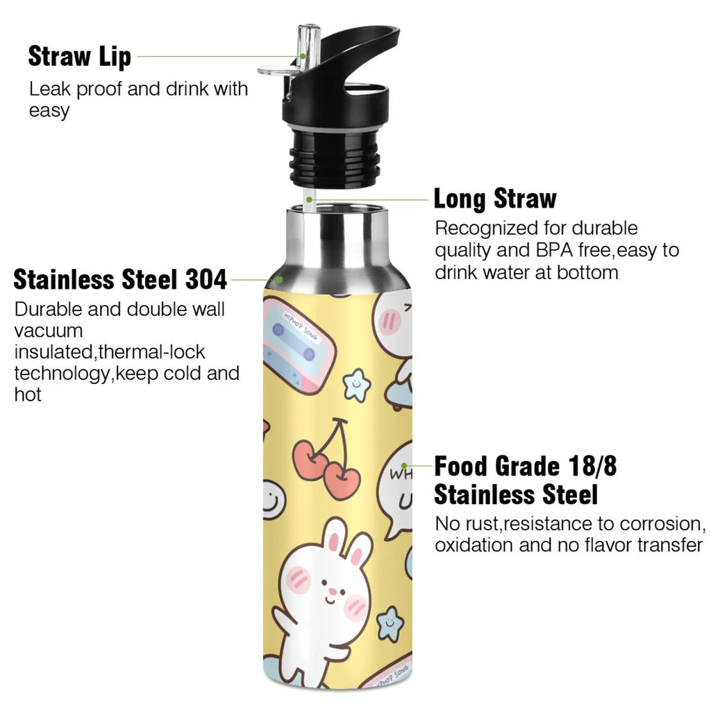 Stainless Steel Insulated Vacuum Flask Water Bottle with Straw Lid T8679