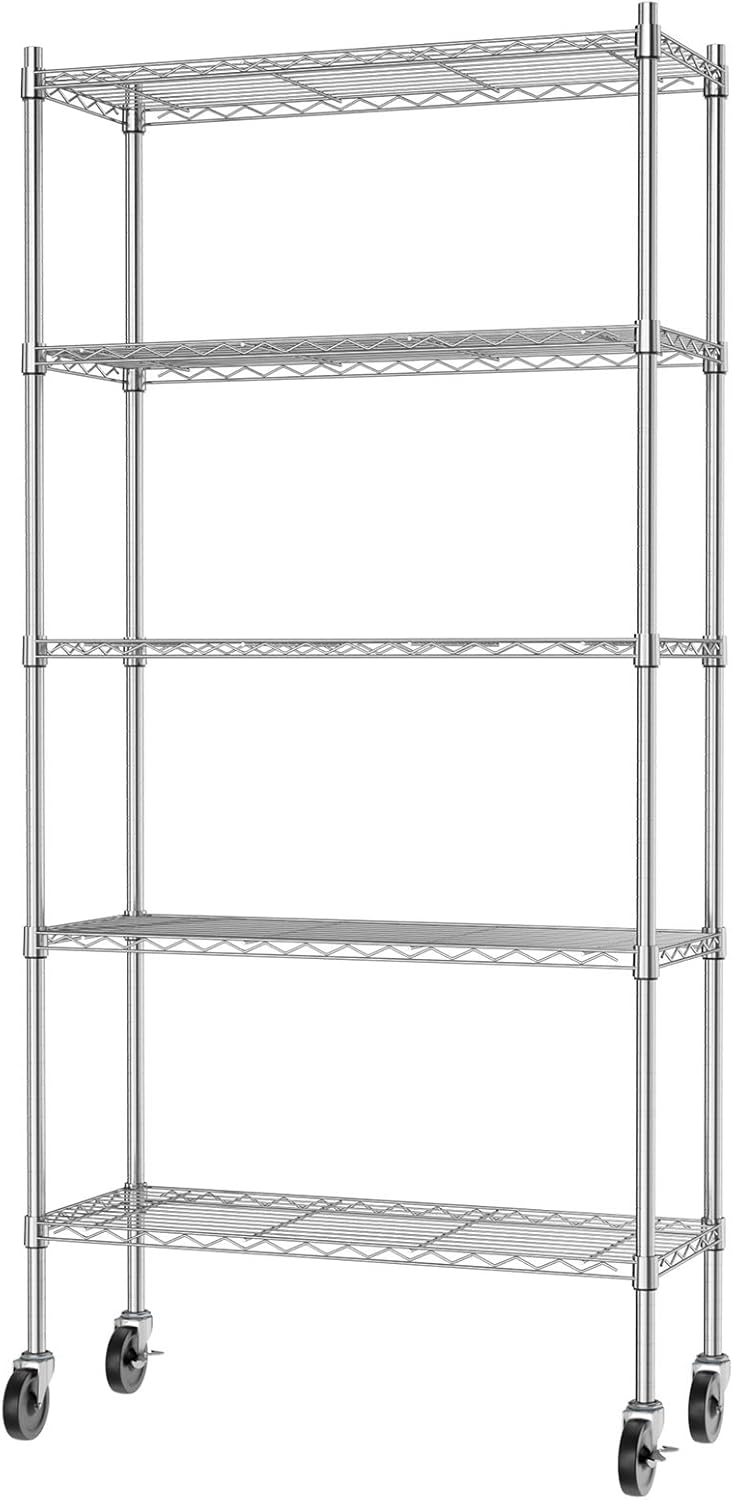 4 Tiers Rolling Cart Utility Racks Adjustable Wire Metal Shelving F2294
