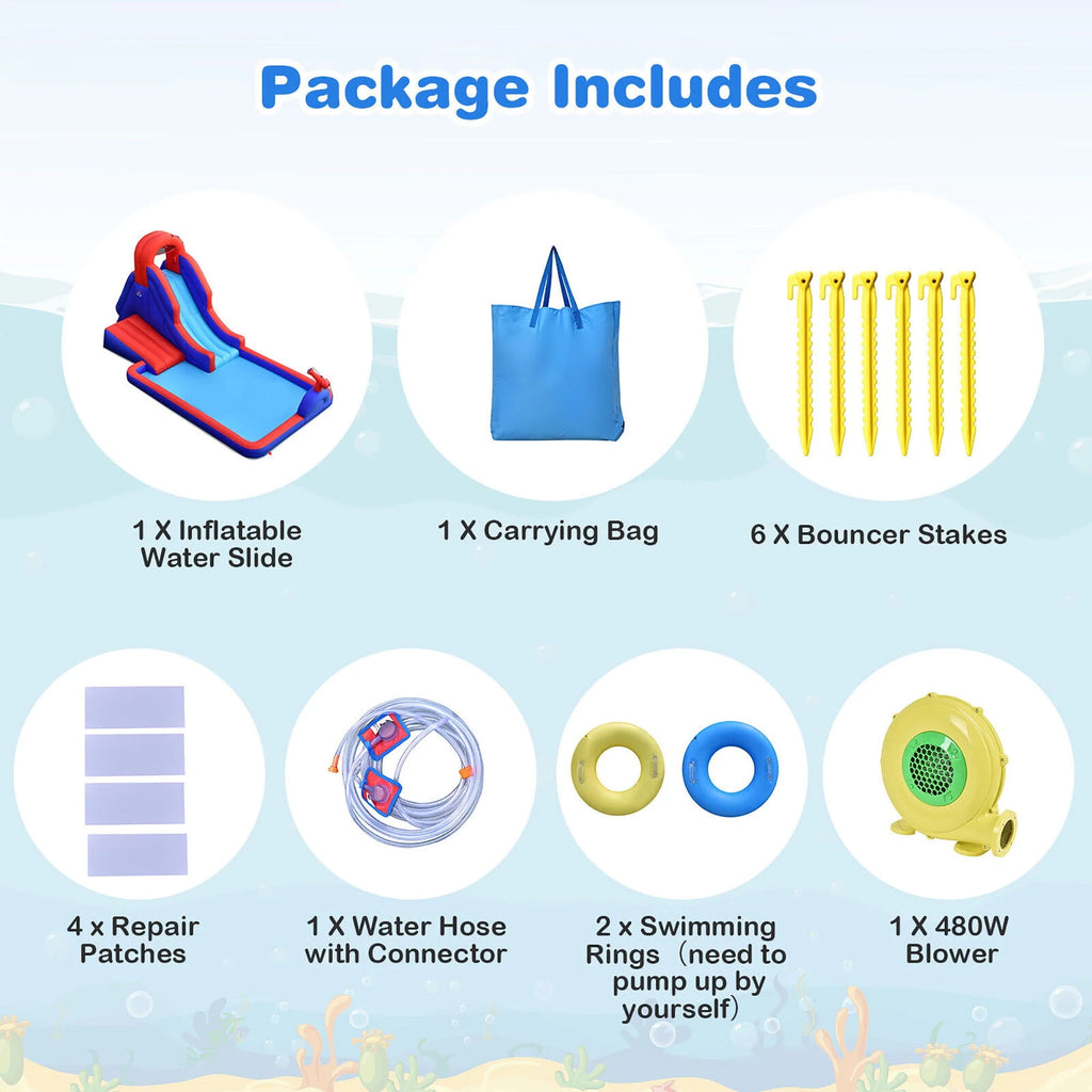 Inflatable Waterslide with Climbing Wall Slide Splash Pool Swim Rings Y20383