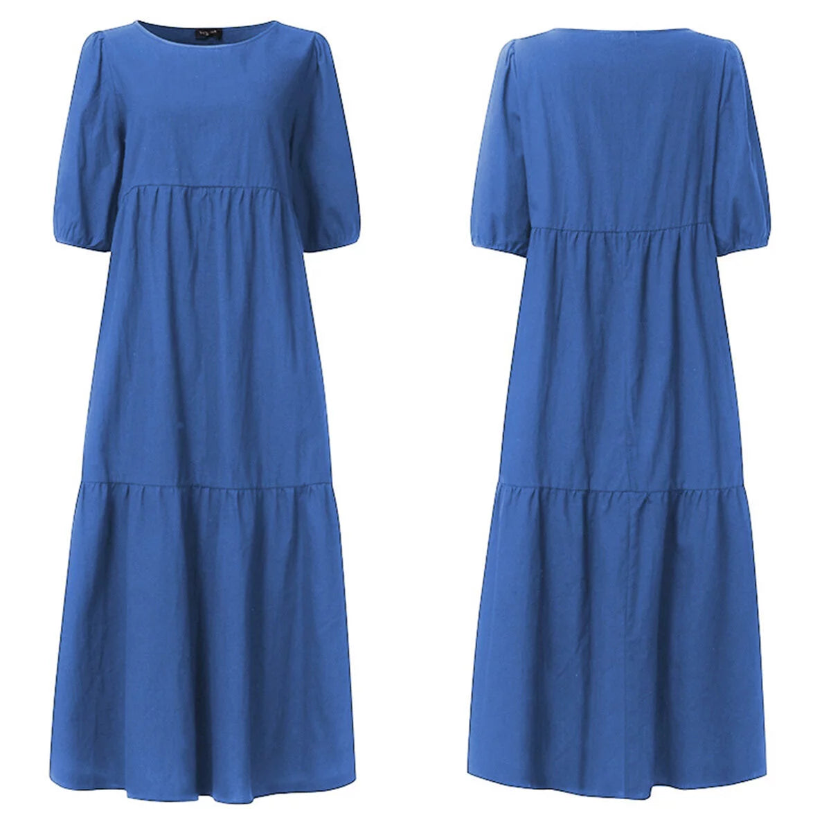 Summer Casual Boho Dress Short Sleeve High Waist Midi Plus Size R57226