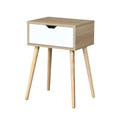 White 1 Drawer Side Table with Rubber Wood Legs S18748