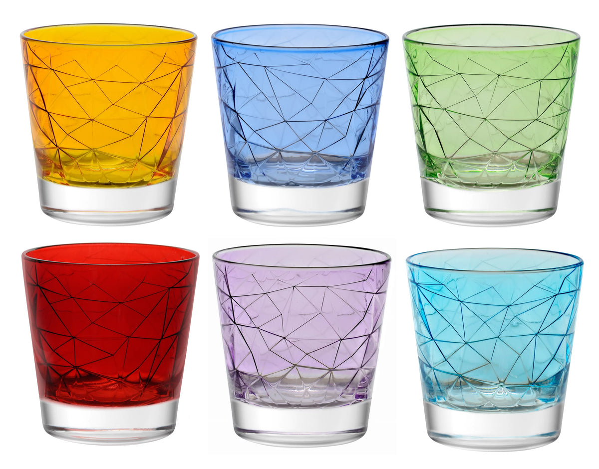 Assorted Colors 11.5 oz Set of 6 Double Old Fashioned Tumbler Glasses P120