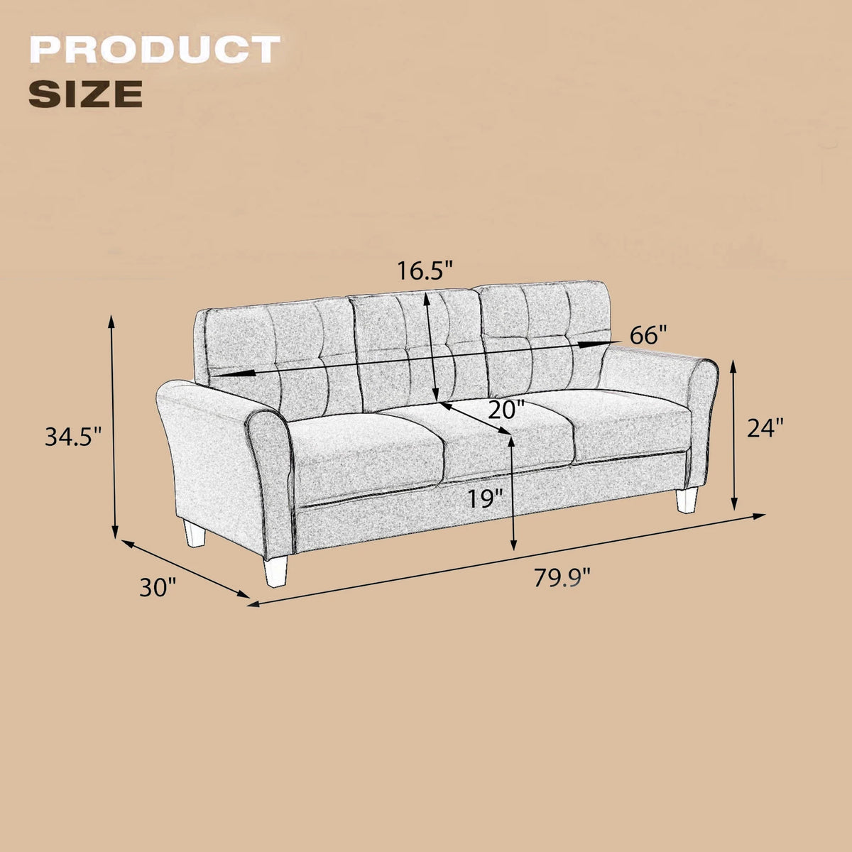 Light Grey Linen 3-Seat Sofa V785185