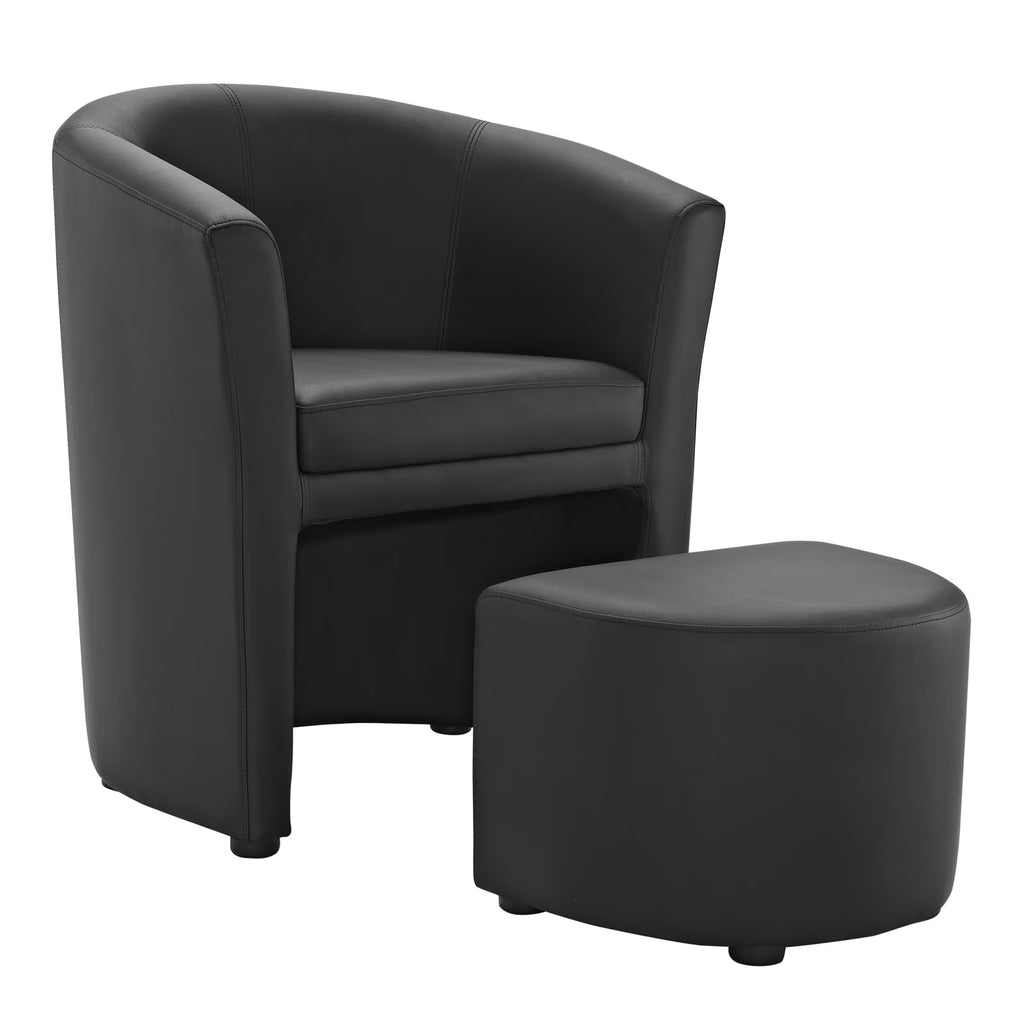 Black Faux Leather Armchair and Ottoman D895