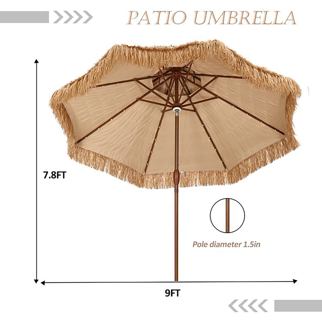 9FT Double Tiers Solar LED Thatched Tiki Umbrella D8958
