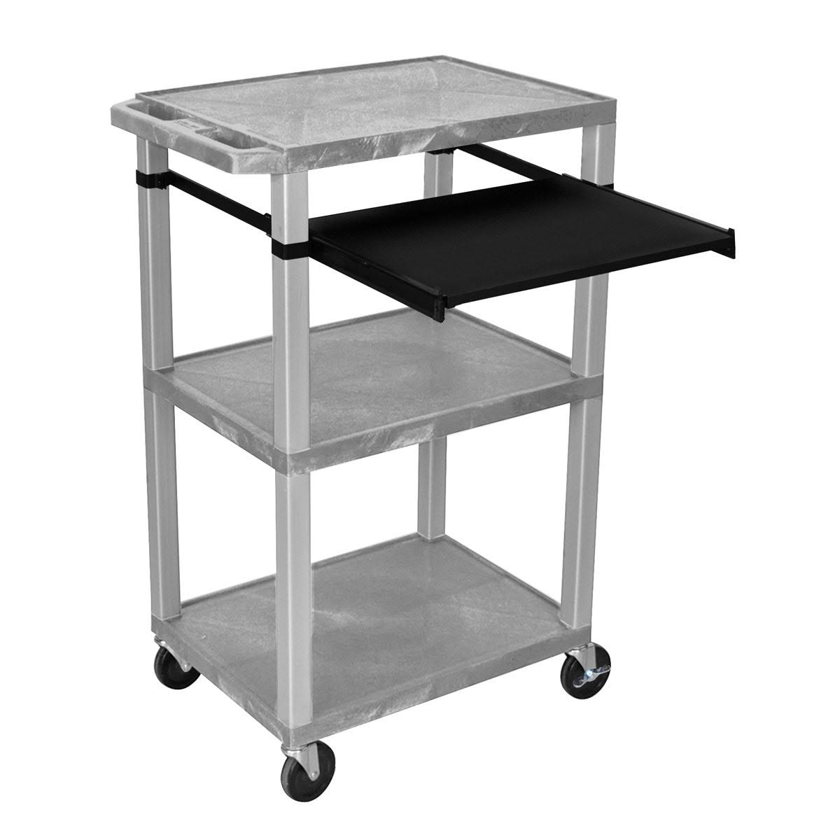 Red 42x22 3 Shelf Cart with Black Pullout Shelf & Nickel Legs C759474