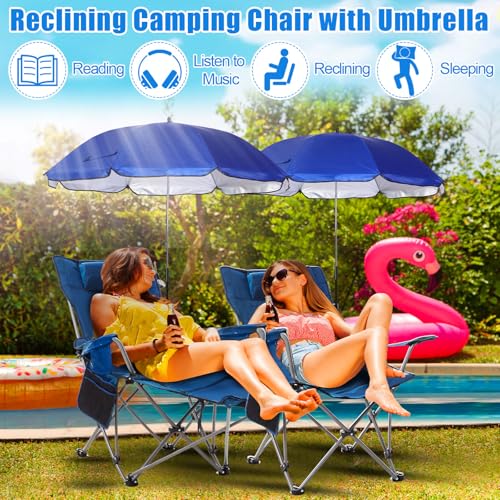 2 Set Folding Camping Chair with Umbrella and Foot Rest V240231