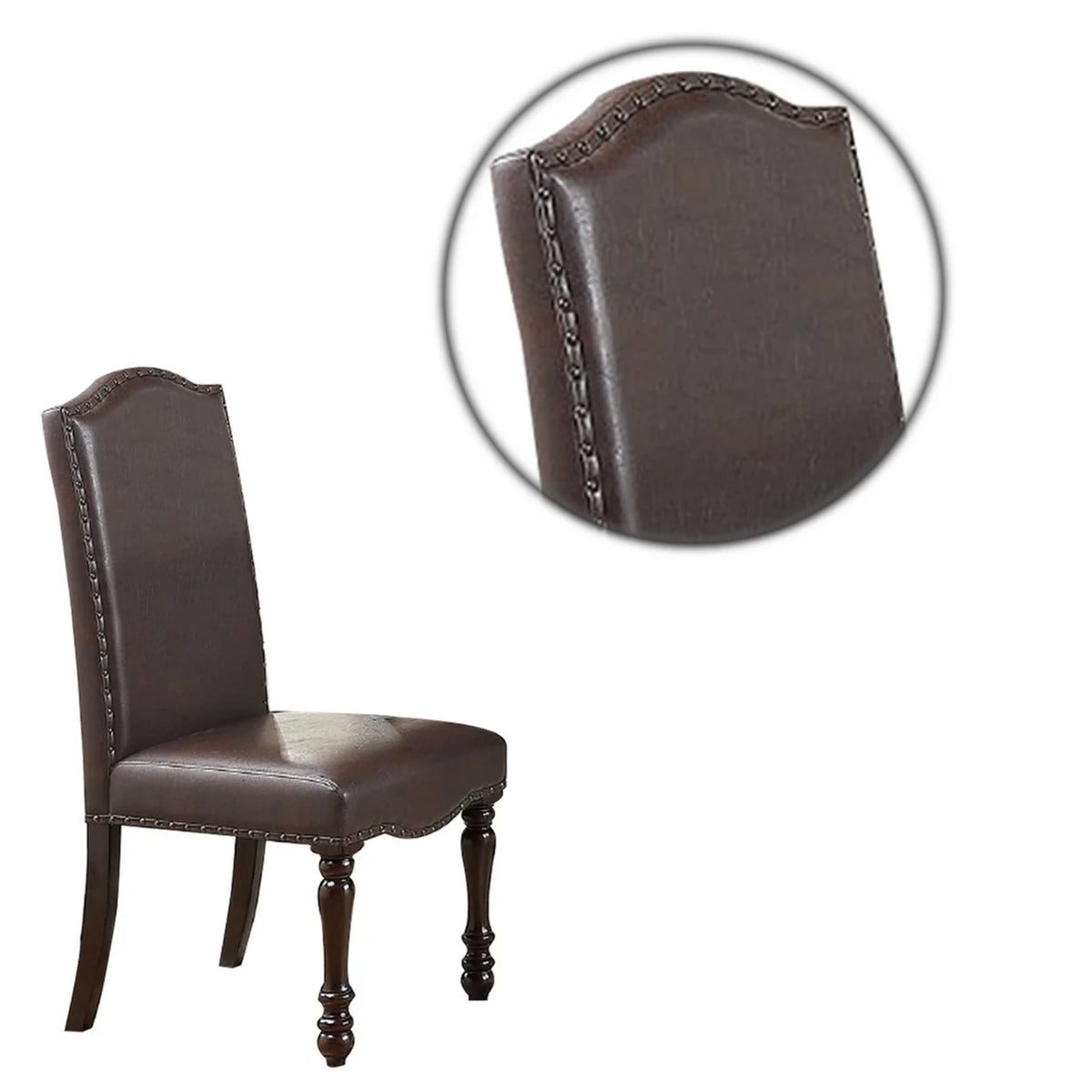 Brown Faux Leather Dining Chair with Turned Legs, Set of 2 V723830