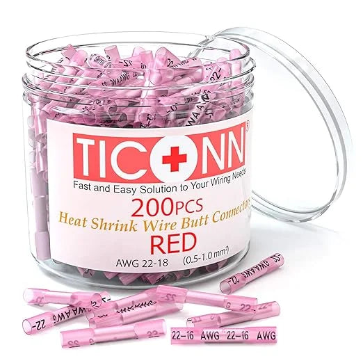 Red 200PCS Insulated Waterproof Heat Shrink Butt Wire Connector Kit Z60371