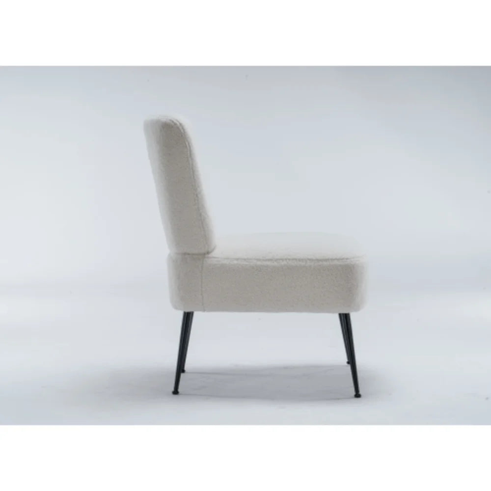 Ivory White Tufted Teddy Fabric Slipper Chair with Black Metal Legs W448520