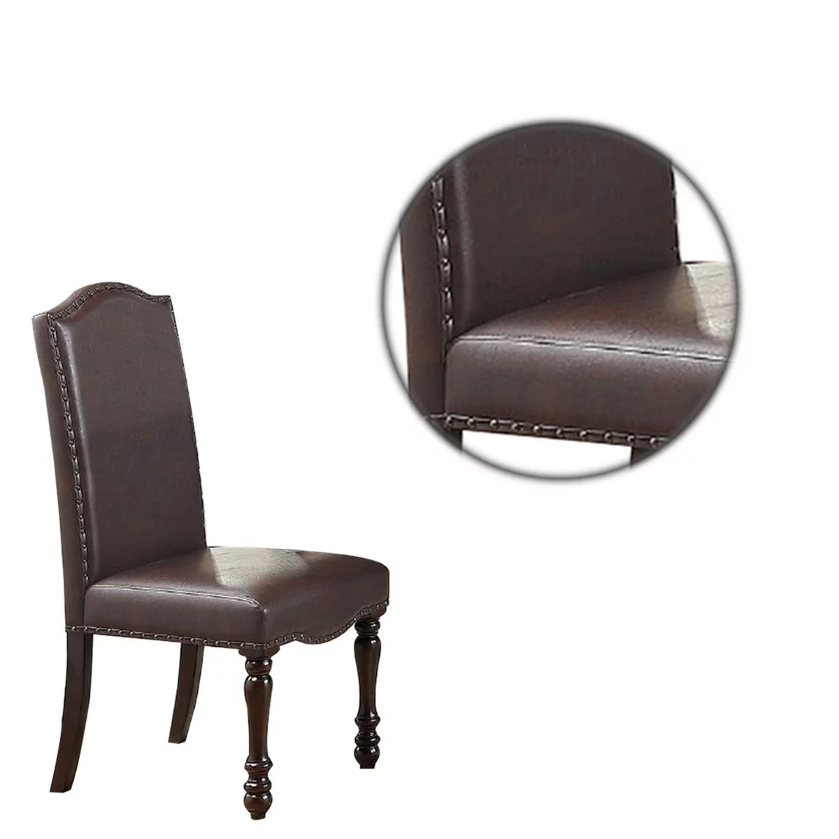 Brown Faux Leather Dining Chair with Turned Legs, Set of 2 V723830